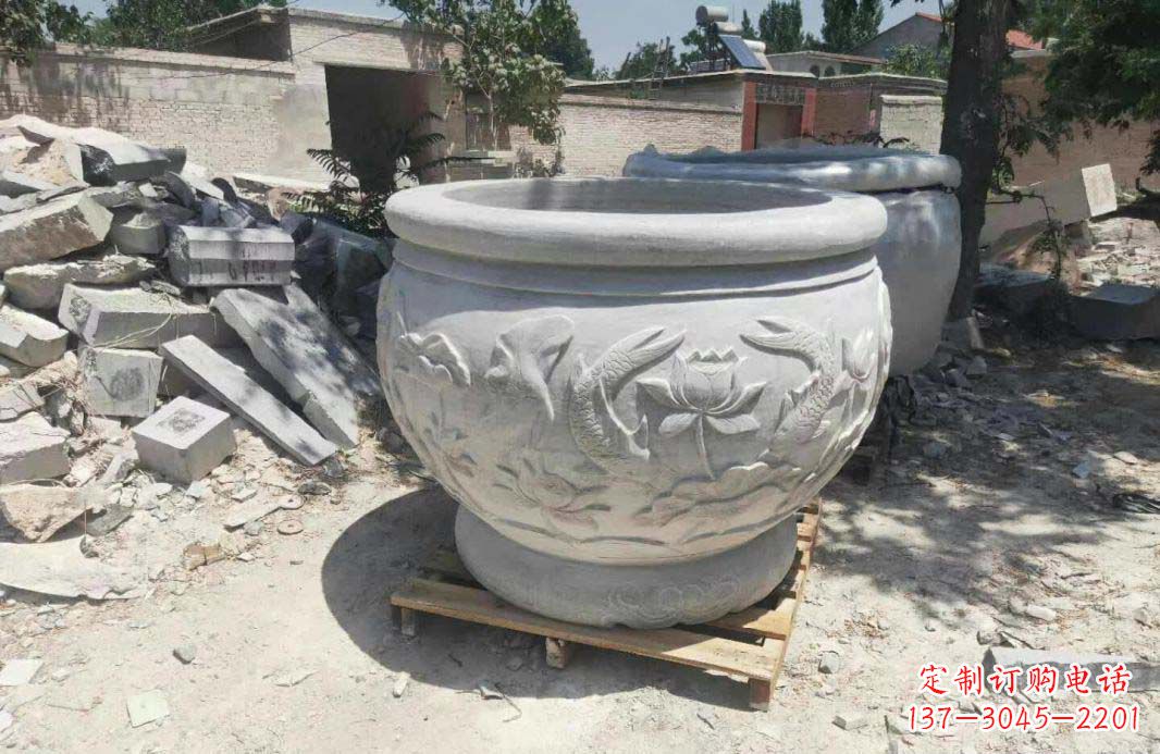 南阳汉白玉水缸,精美完美的雕刻纪念