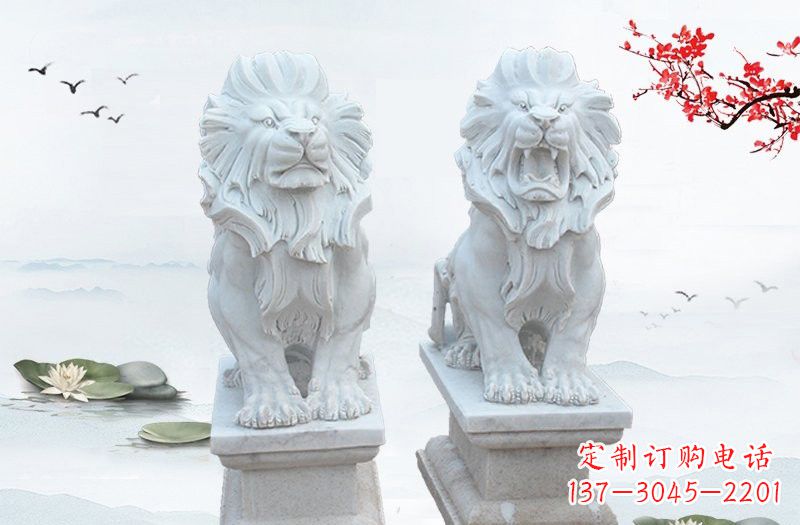 南阳精美雕刻的汉白玉西洋狮子