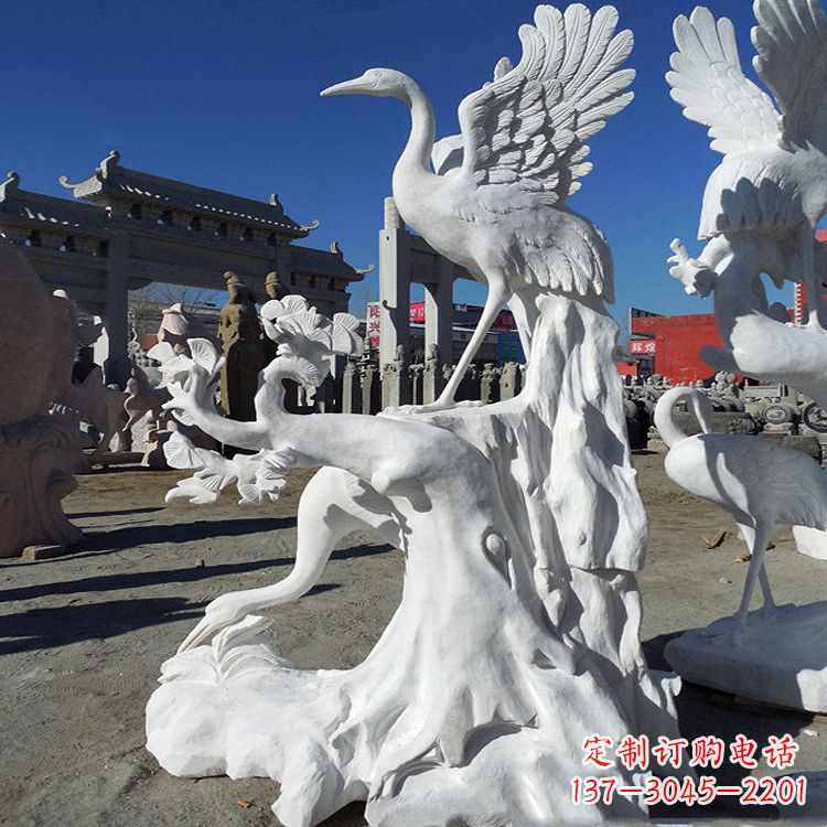 南阳汉白玉仙鹤景观石雕,让你的空间充满灵动之美