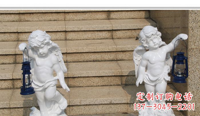 南阳领雕塑-汉白玉小天使公园西方人物路灯石雕
