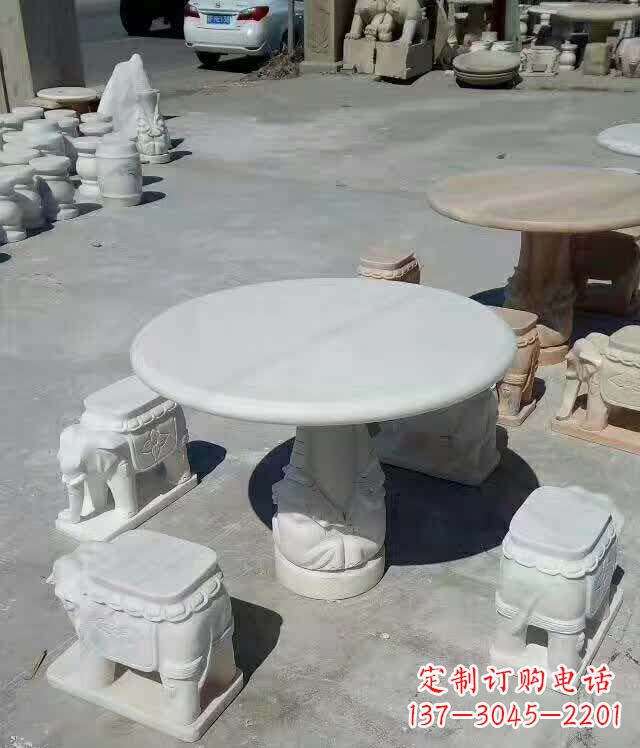 南阳百变汉白玉圆形石桌凳,让家居更具格调