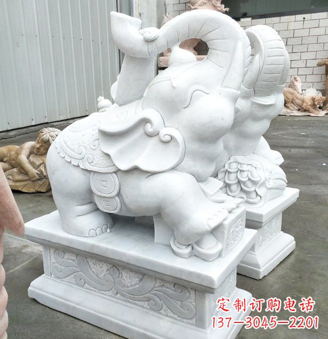 南阳汉白玉招财如意小象石雕