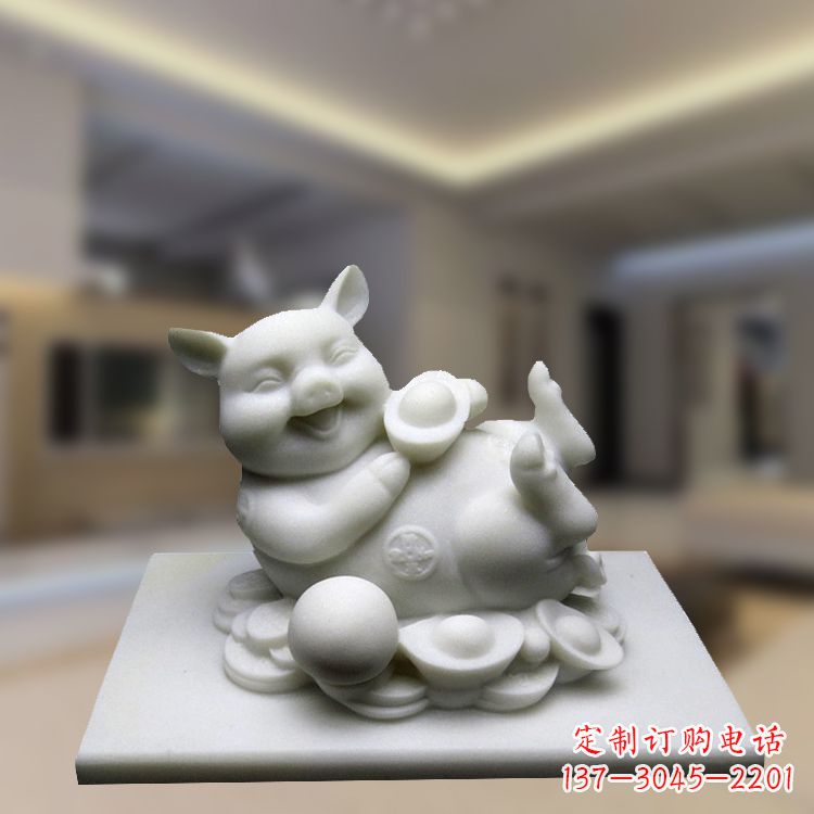 南阳汉白玉动物雕塑,招财猪石雕精美装饰