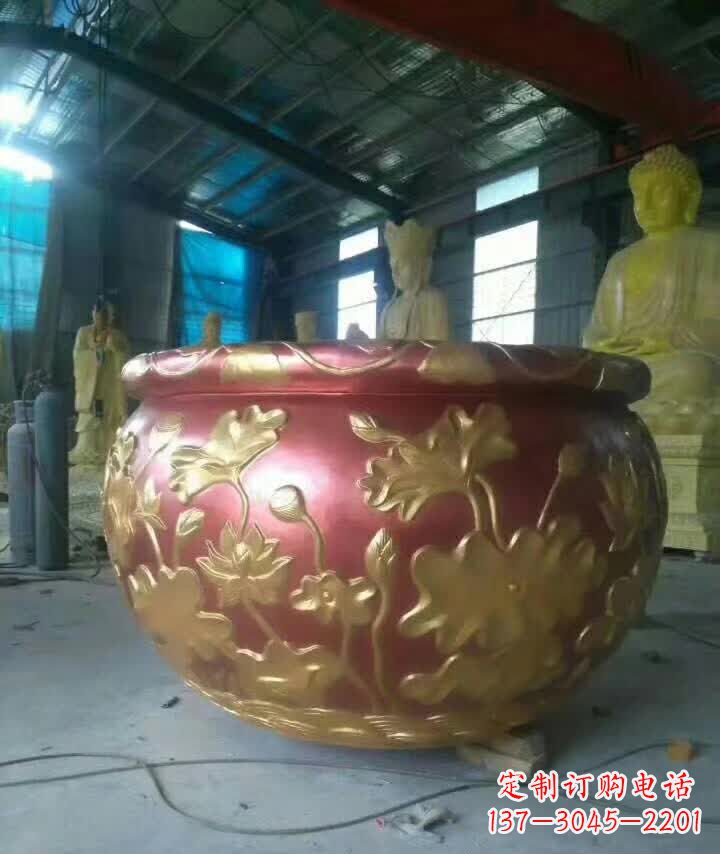 南阳荷花水缸铜雕塑,高雅奢华!