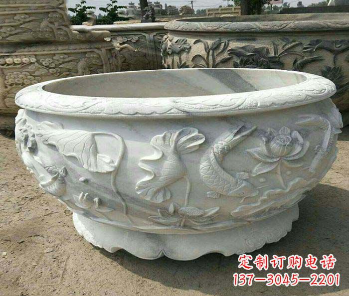南阳荷花鲤鱼石雕招财水缸