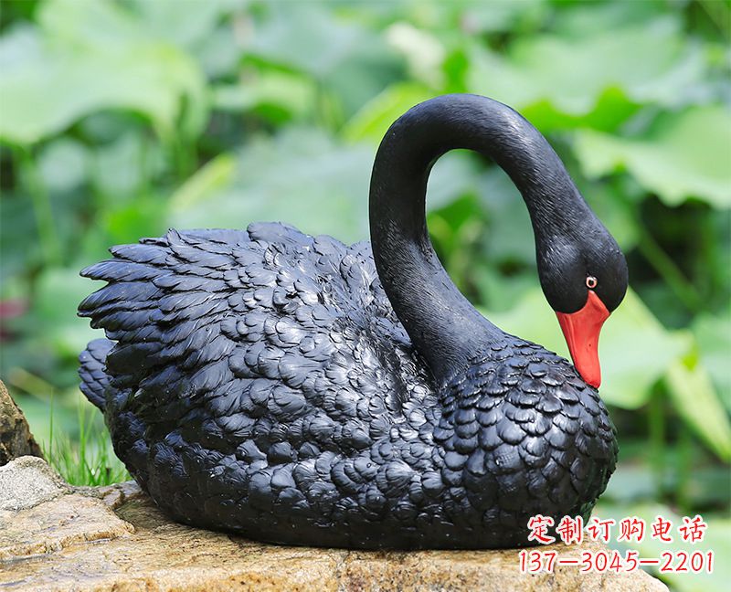 南阳玻璃钢黑色曲颈天鹅雕塑