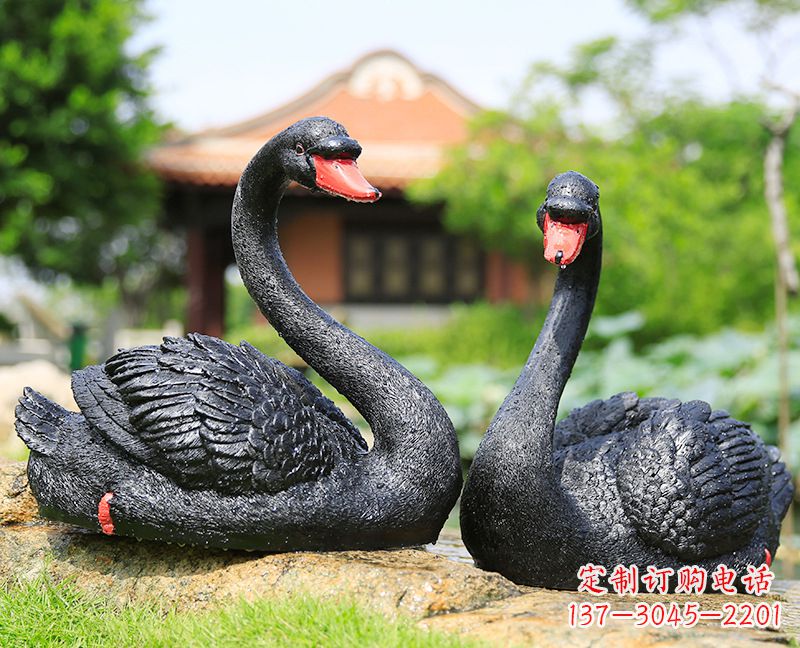 南阳黑天鹅一对-玻璃钢仿真动物雕塑