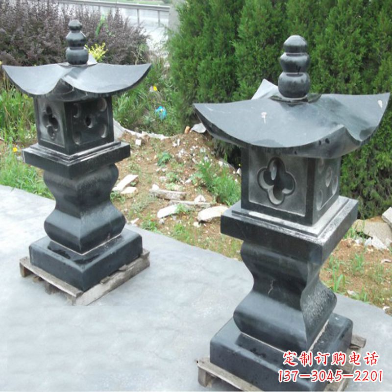 南阳黑曜石材质灯笼雕塑