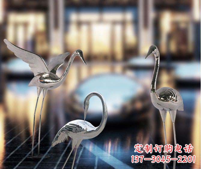 南阳户外镜面不锈钢仙鹤雕塑