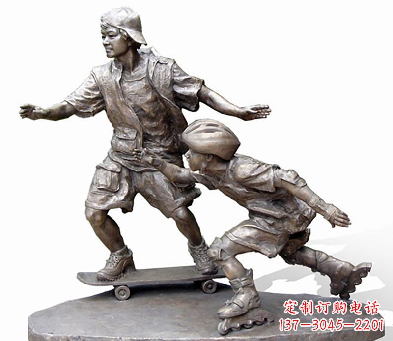 南阳激情滑板,艺术雕塑:城市滑冰男孩铜雕