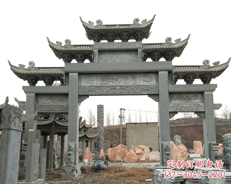 南阳黄冈石雕牌坊--专业定制牌坊雕塑