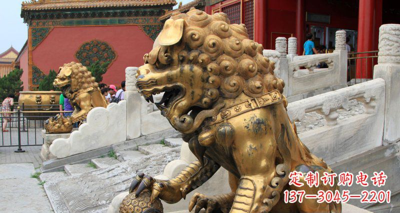 南阳黄铜狮子故宫狮雕塑,高端定制艺术品