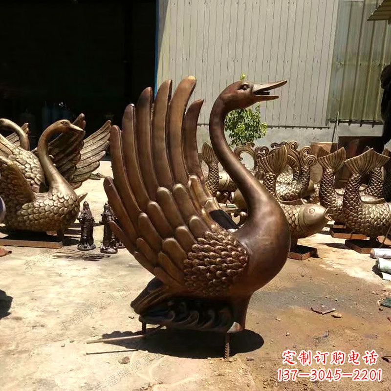 南阳黄铜天鹅雕塑-纯铜铸造喷水天鹅喷泉雕塑