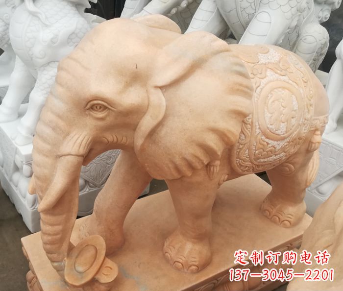 南阳吉祥如意大象晚霞红门口石雕 (6)