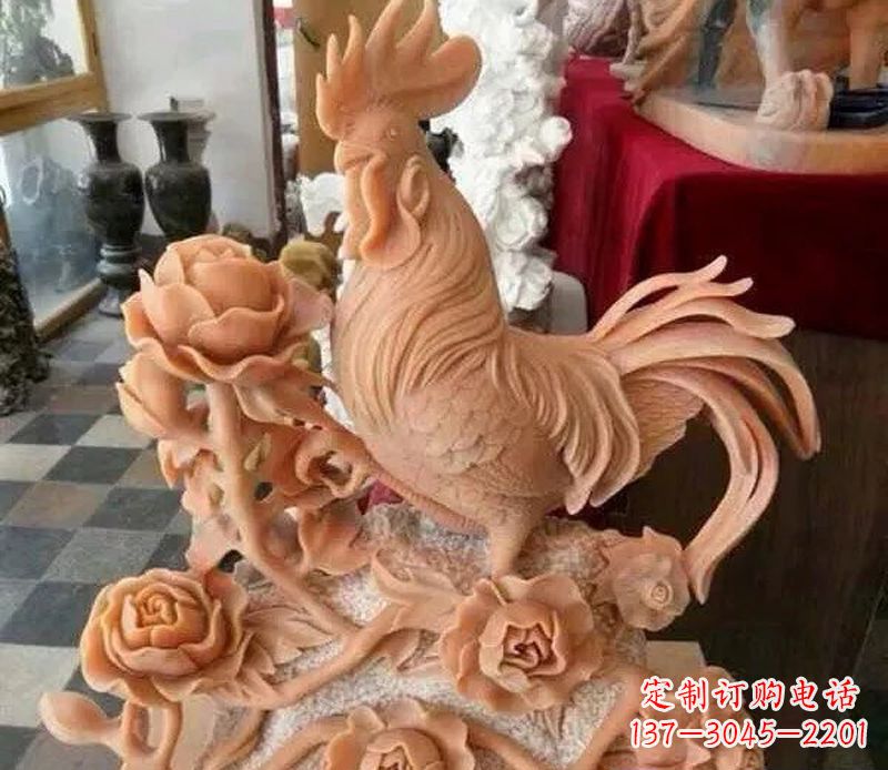 南阳国家元素:吉祥如意公鸡石雕
