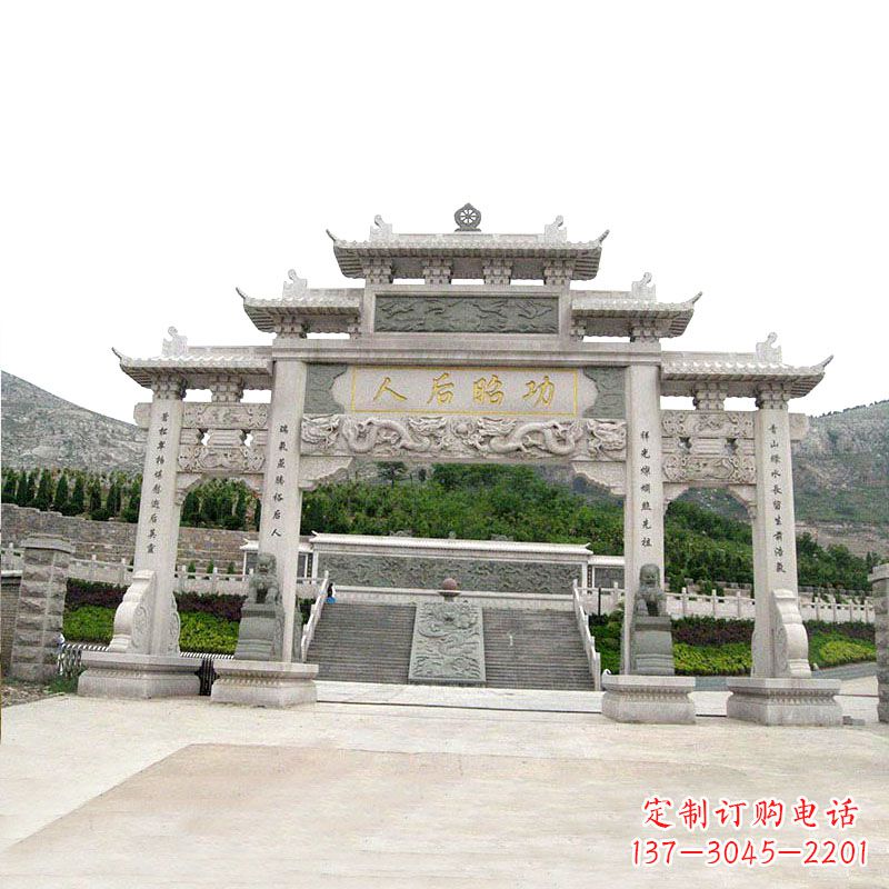 南阳艺术精美的汉白玉三门石雕塑牌坊