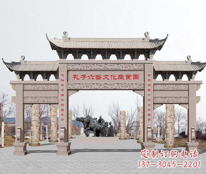 南阳景区三门石雕牌坊-高质美观可靠的雕塑装置