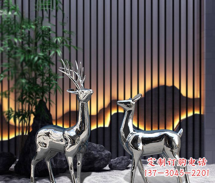 南阳酒店镜面不锈钢梅花鹿雕塑,精美复刻精品