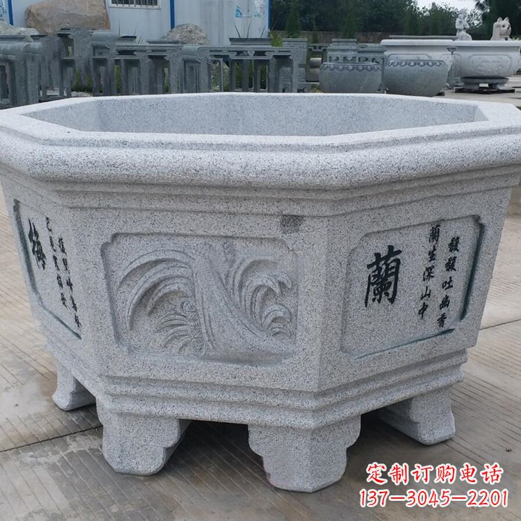 南阳兰花-中式砂岩花盆雕塑