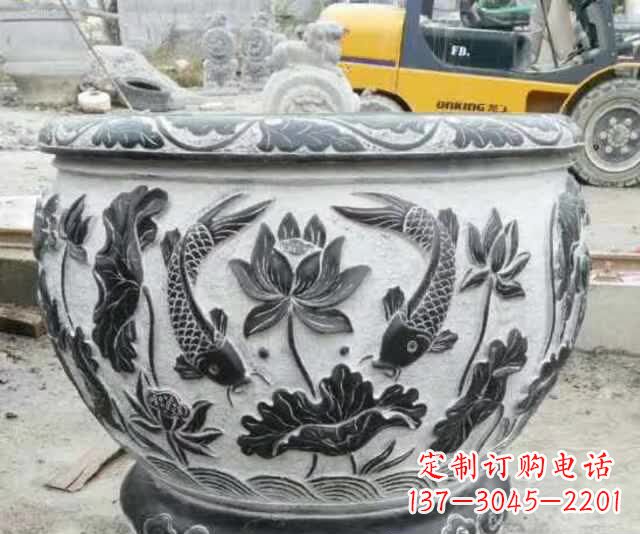 南阳鲤鱼石浮雕水缸,清新雅致