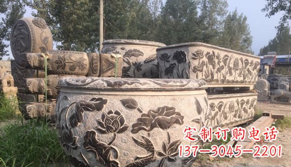 南阳连年有余石浮雕仿古圆水缸 (4)
