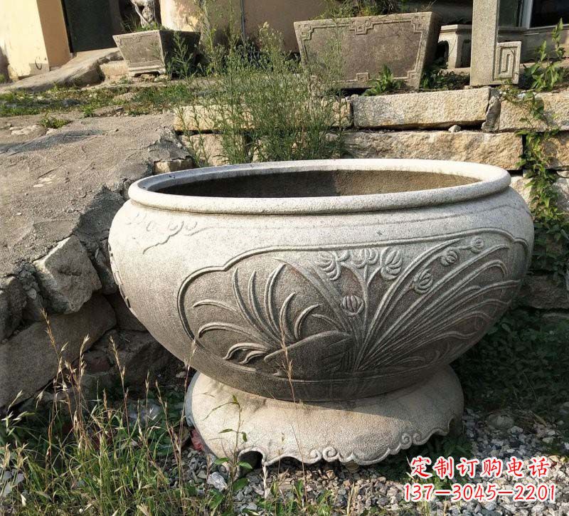 南阳中领雕塑梅兰竹菊浮雕石水缸