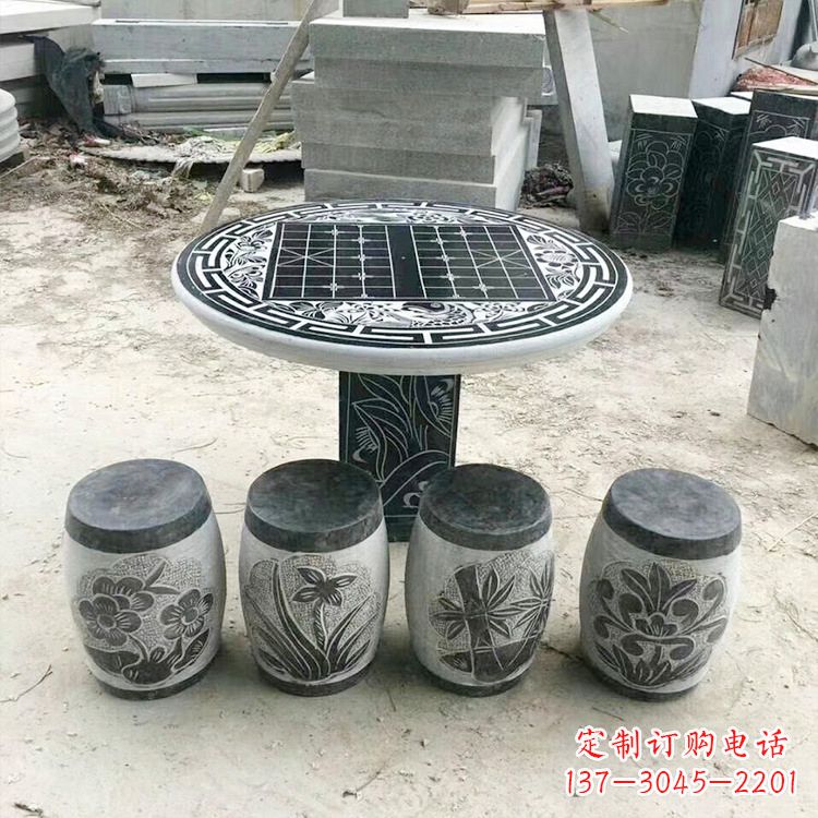 南阳精美梅兰竹菊形石桌凳,无与伦比的艺术美感