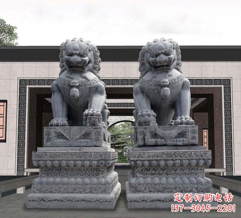 南阳门口青石传统狮子石雕