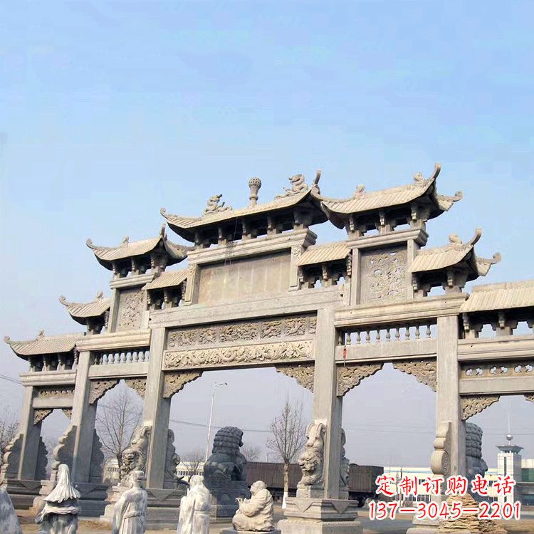 南阳精美牌坊石雕造型精致大气