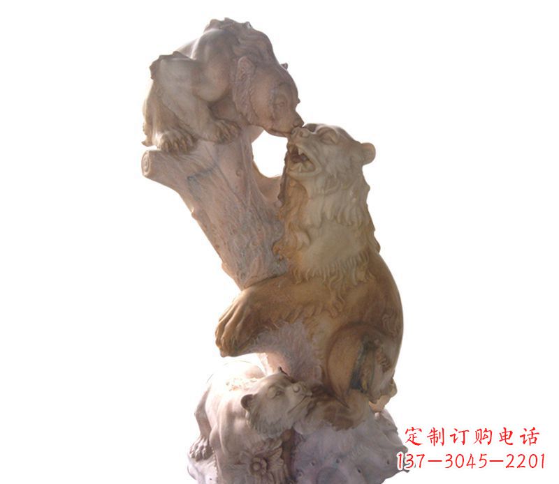 南阳母子狗熊石雕公园动物雕塑