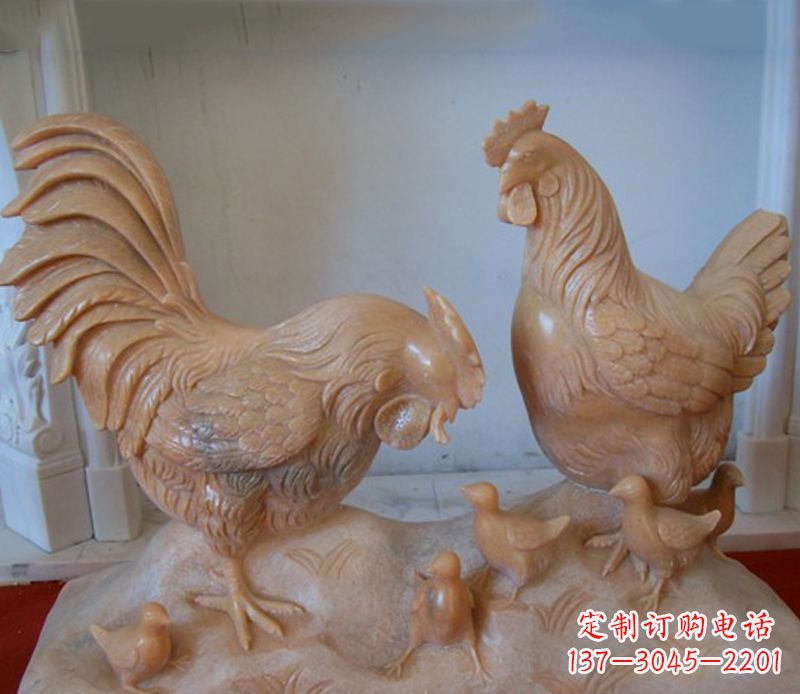 南阳中领雕塑--精致石雕母子鸡动物雕塑