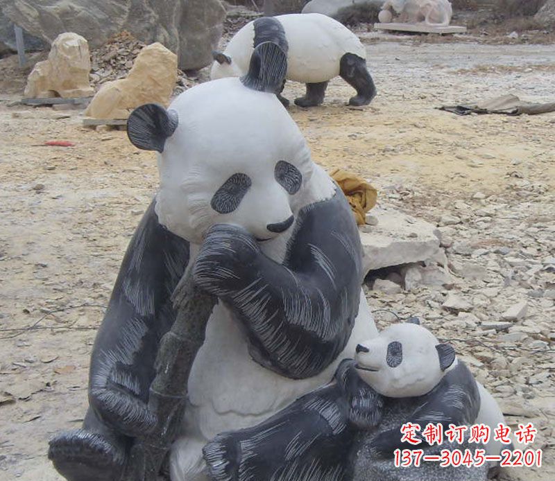 南阳母子熊猫石雕仿真动物雕塑