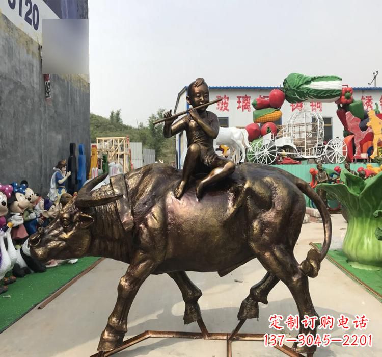 南阳牧童骑牛铜雕