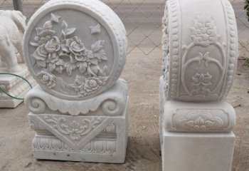 南阳汉白玉牡丹花门墩雕塑