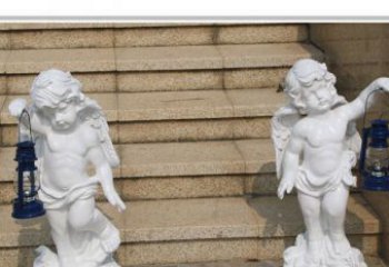 南阳领雕塑-汉白玉小天使公园西方人物路灯石雕