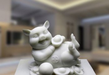 南阳汉白玉动物雕塑，招财猪石雕精美装饰