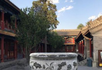 南阳连年有鱼石浮雕圆形荷花水缸