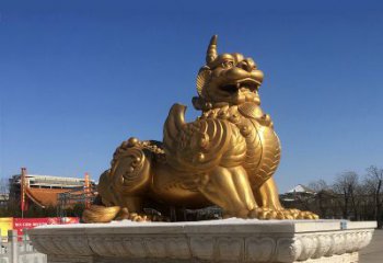 南阳鎏金铜獬豸雕塑-给您的园林更多灵魂