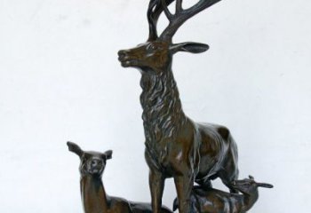 南阳艺术之美，母子鹿驯鹿铜雕