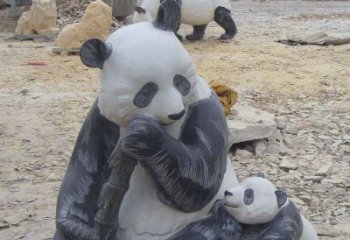 南阳母子熊猫石雕仿真动物雕塑