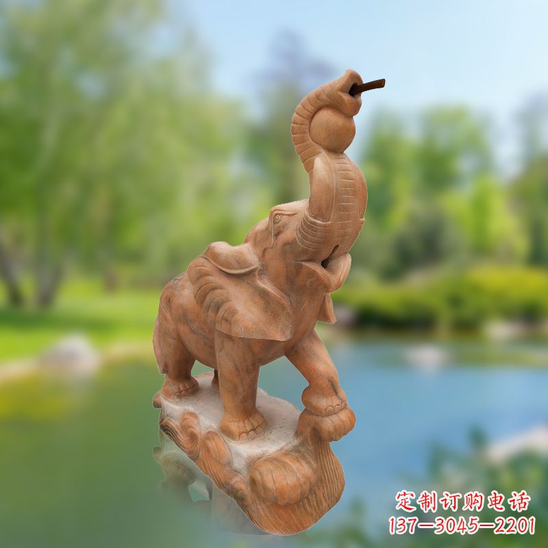 南阳小象雕塑，释放晚霞红石美感