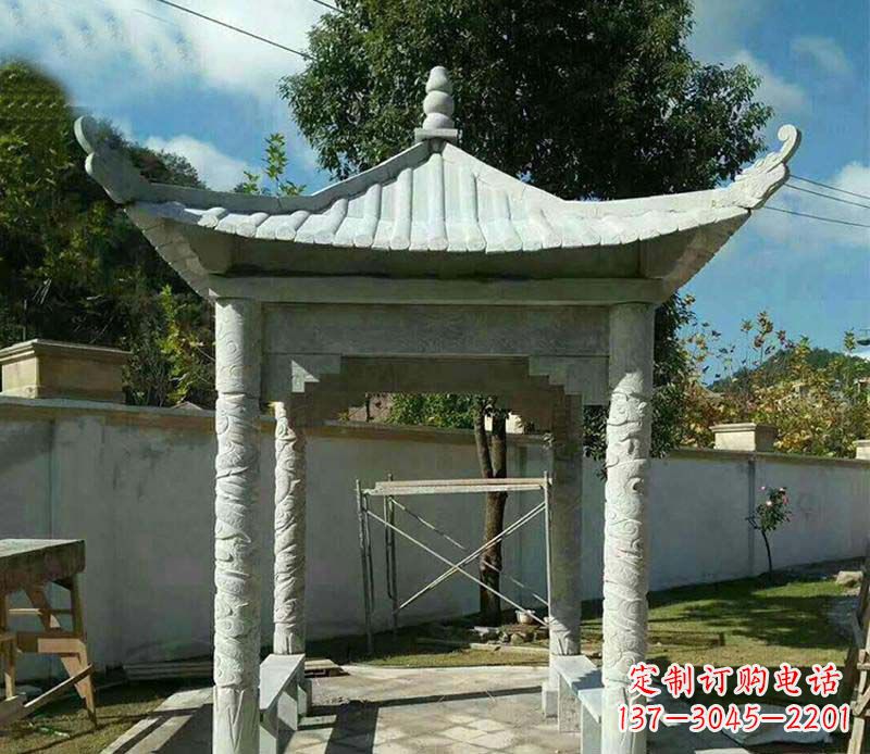 南阳精美绝伦的青石单层四角凉亭雕塑