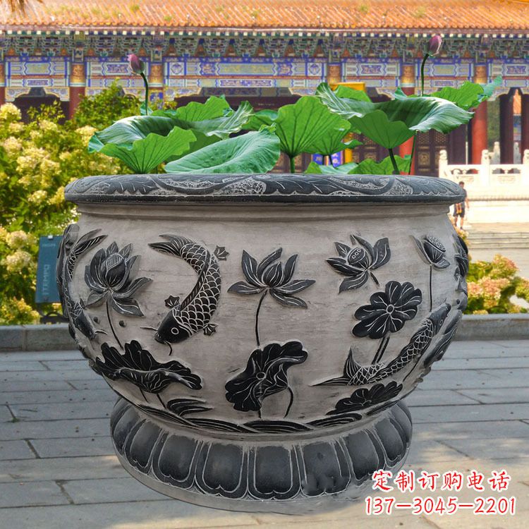 南阳青石雕刻鱼缸雕塑