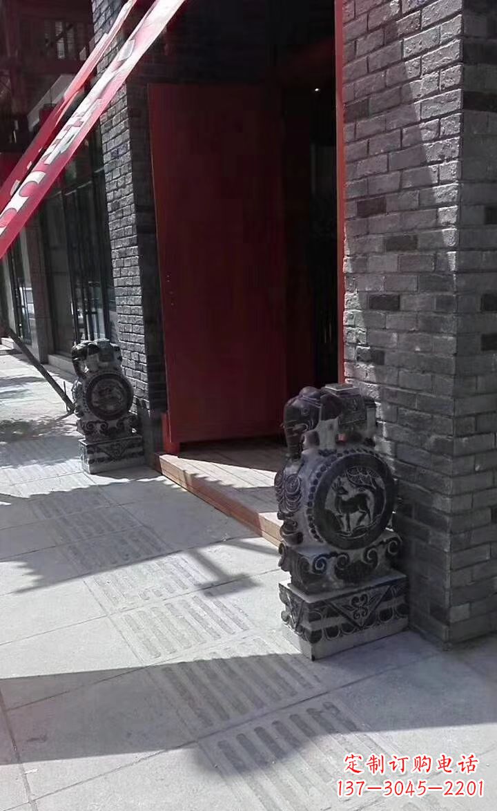 南阳青石雕刻大象门墩抱鼓石