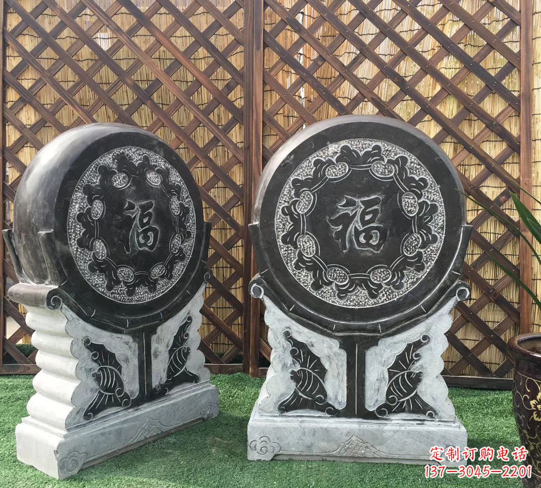 南阳青石仿古福字抱鼓雕塑庭院镇宅门墩石雕