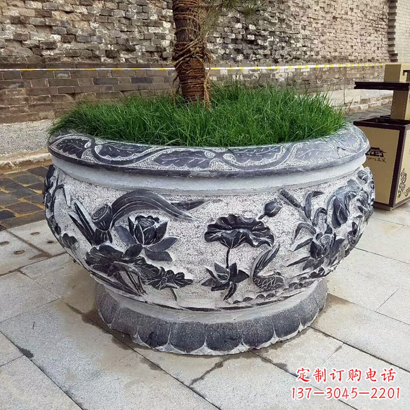 南阳青石仿古风格的花盆雕塑