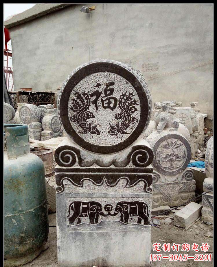 南阳青石凤凰浮雕抱鼓石