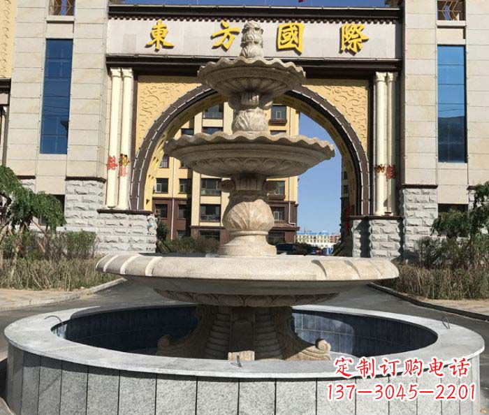 南阳三层欧式喷泉石雕,为小区增添质感