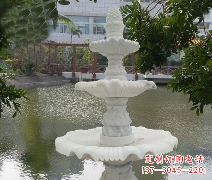 南阳精致美观的三层喷泉汉白玉公园石雕