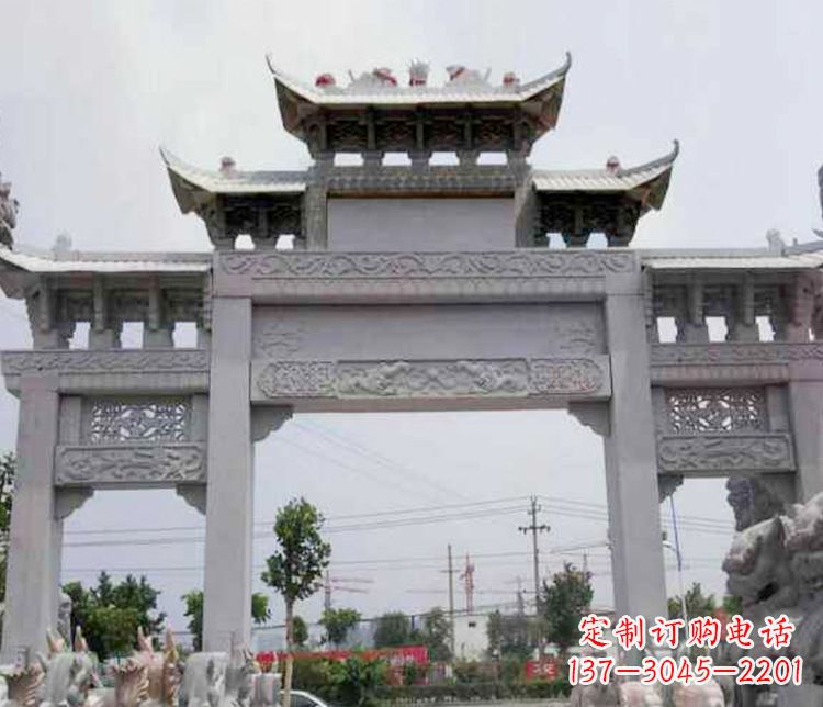 南阳中领雕塑-三门牌坊大理石石雕
